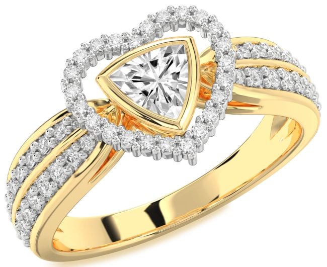 Diamond Gold Silver Heart Solitaire Engagement Ring