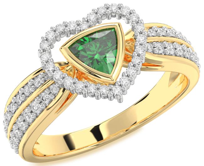 Diamond Emerald Gold Silver Heart Solitaire Engagement Ring