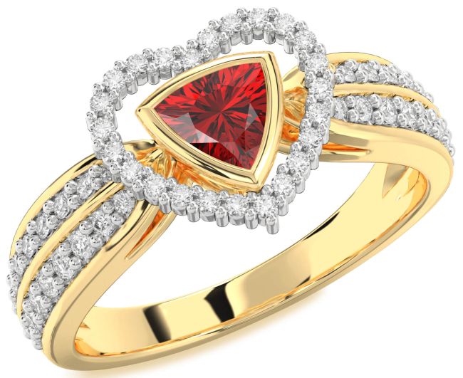 Diamond Ruby Gold Silver Heart Solitaire Engagement Ring