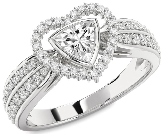 Diamond Silver Heart Solitaire Engagement Ring