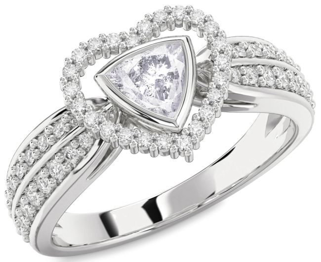 Salt & Pepper Diamond Silver Heart Solitaire Engagement Ring