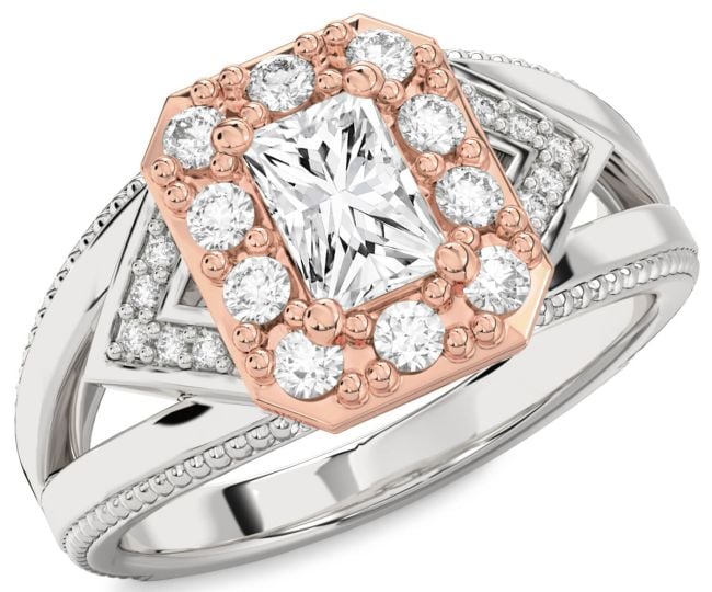 Diamond Platinum & Rose Gold Halo Octagonal Engagement Ring