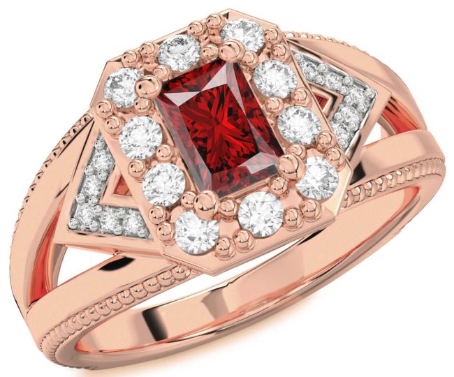 Diamond Ruby Rose Gold Halo Octagonal Engagement Ring