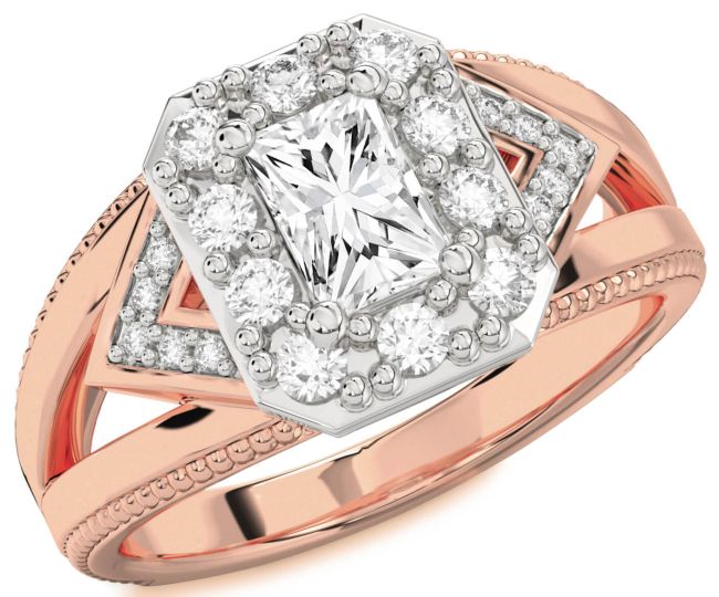 Diamond Platinum & Rose Gold Halo Octagonal Engagement Ring