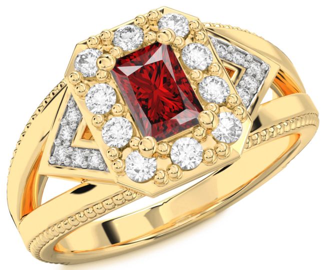 Diamond Ruby Gold Silver Halo Octagonal Engagement Ring