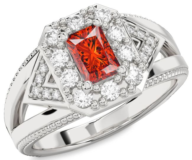 Diamond Fire Opal Silver Halo Octagonal Engagement Ring