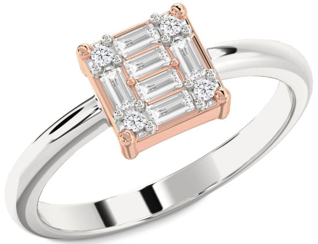 Diamond Platinum & Rose Gold Baguette Promise Ring