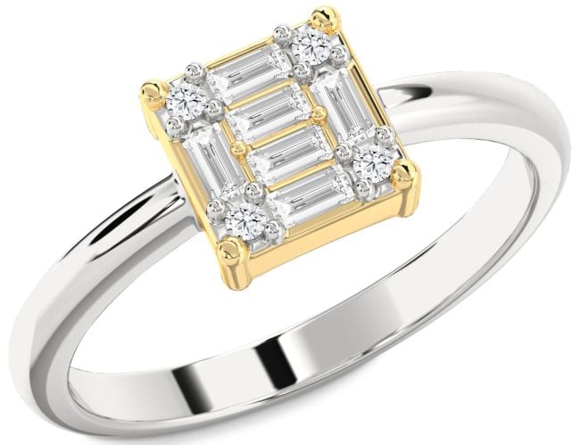 Diamond Platinum & Yellow Gold Baguette Promise Ring