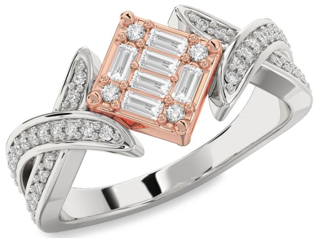 Diamond Rose Gold Silver Baguette Promise Ring