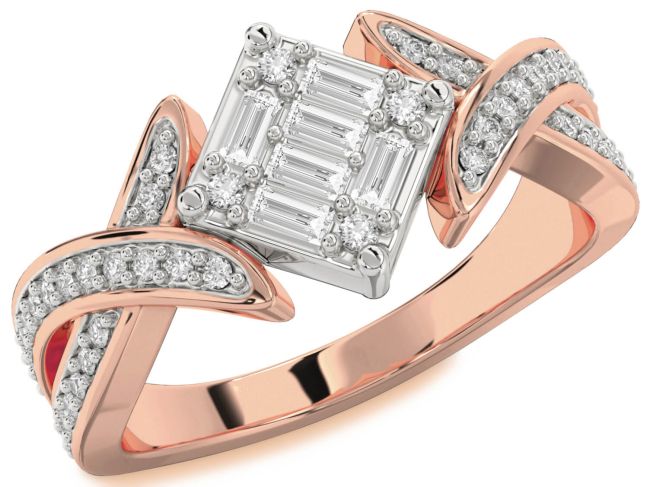 Diamond Rose Gold Silver Baguette Promise Ring