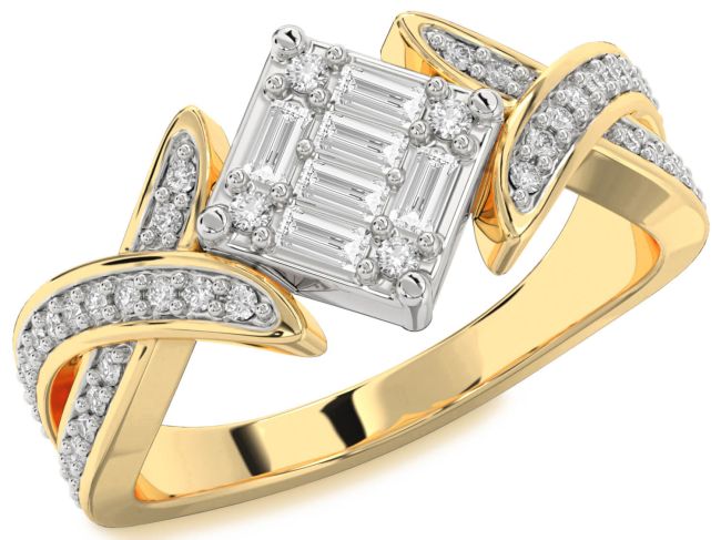 Diamond White Yellow Gold Baguette Promise Ring