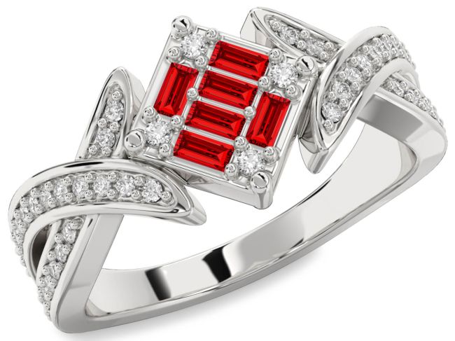 Diamond Ruby Silver Baguette Promise Ring