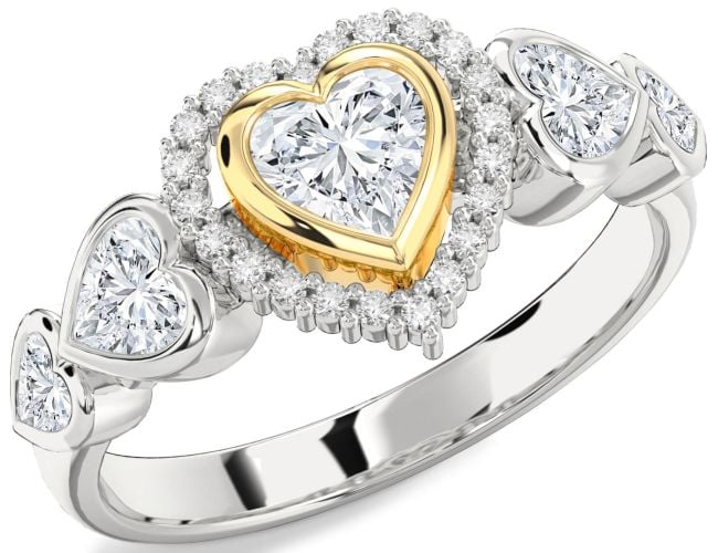 Diamond Platinum & Yellow Gold Heart Halo Engagement Ring