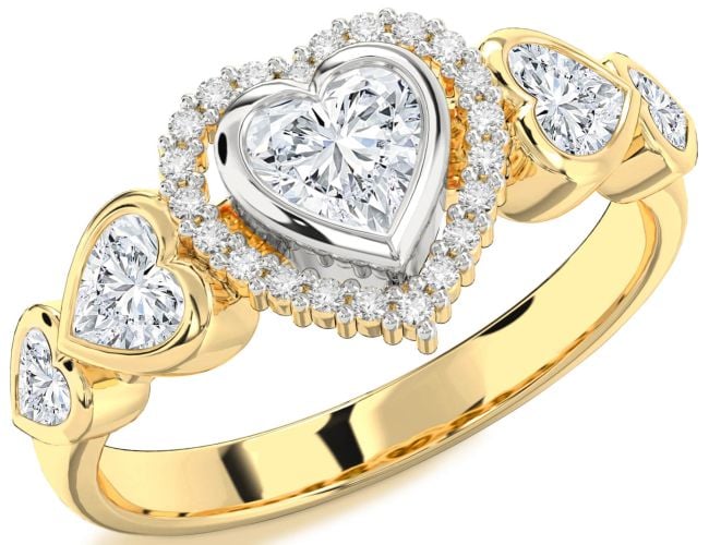 Diamond Gold Silver Heart Halo Engagement Ring