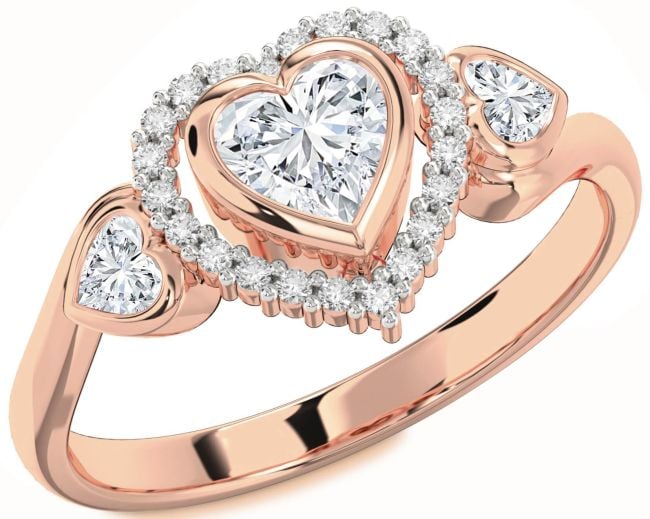 Diamond Rose Gold Silver Heart Halo Engagement Ring