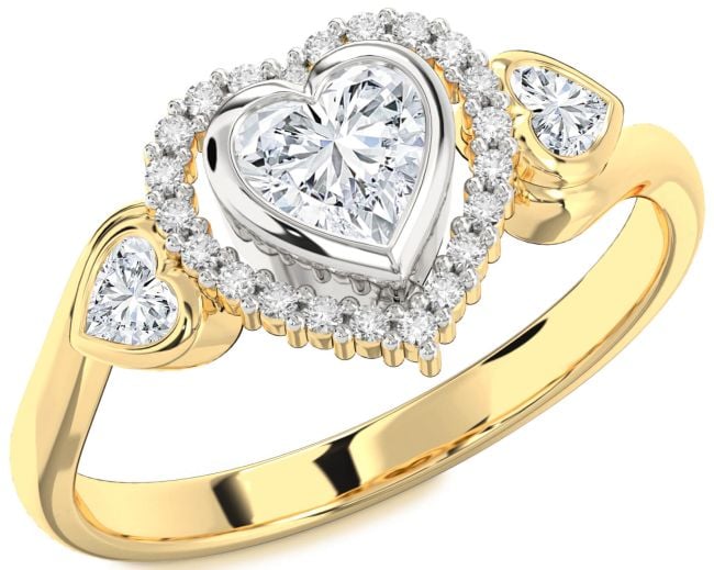 Diamond Gold Silver Heart Halo Engagement Ring