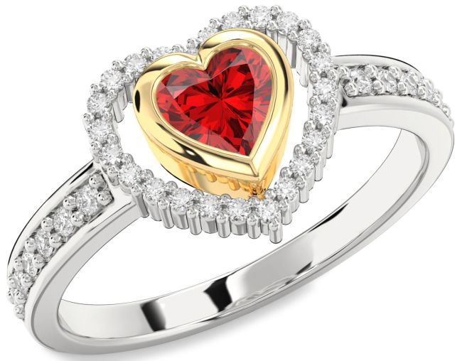 Diamond Ruby Gold Silver Heart Solitaire Engagement Ring