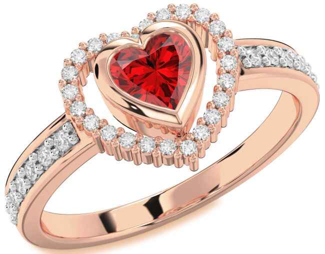 Diamond Ruby Rose Gold Heart Solitaire Engagement Ring