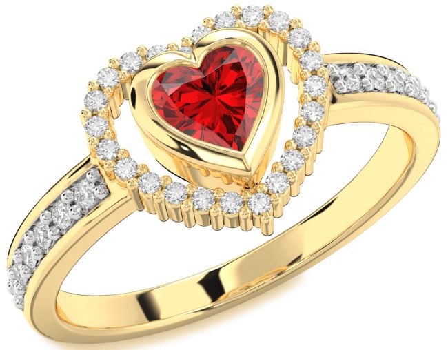 Diamond Ruby Gold Heart Solitaire Engagement Ring