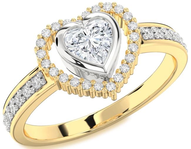 Diamond Platinum & Yellow Gold Heart Solitaire Engagement Ring