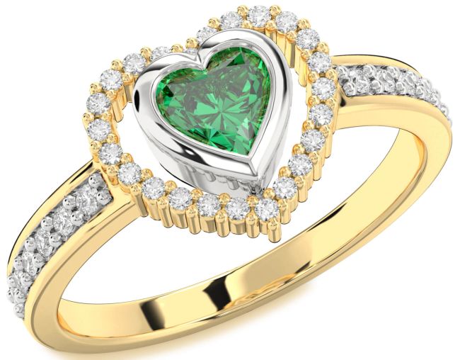 Diamond Emerald Gold Silver Heart Solitaire Engagement Ring