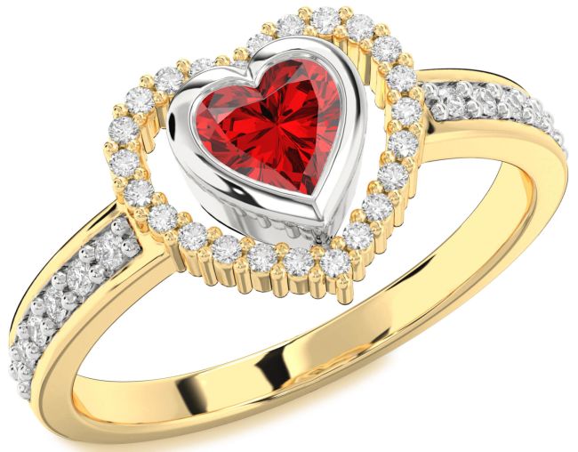 Diamond Ruby Gold Silver Heart Solitaire Engagement Ring