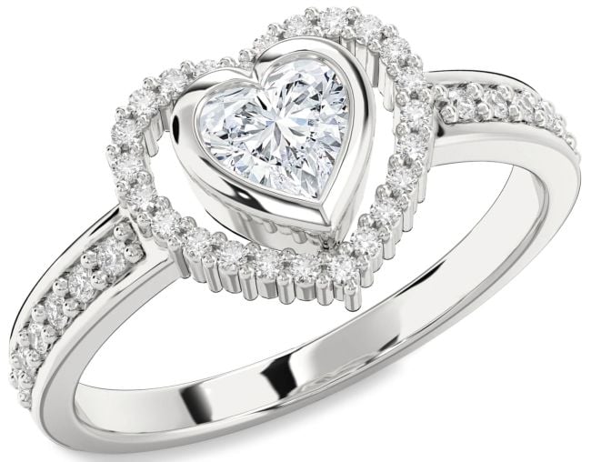 Diamond Silver Heart Solitaire Engagement Ring