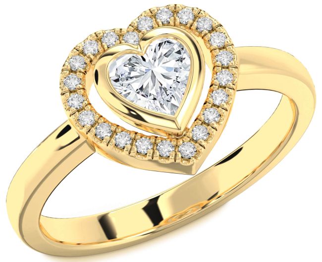 Diamond Gold Silver Heart Solitaire Engagement Ring