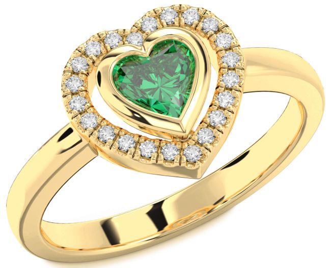 Diamond Emerald Gold Heart Solitaire Engagement Ring