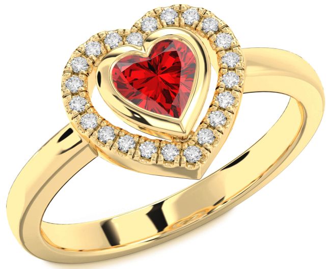 Diamond Ruby Gold Silver Heart Solitaire Engagement Ring