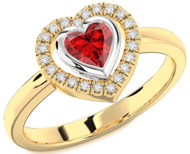 Diamond Ruby Gold Silver Heart Solitaire Engagement Ring