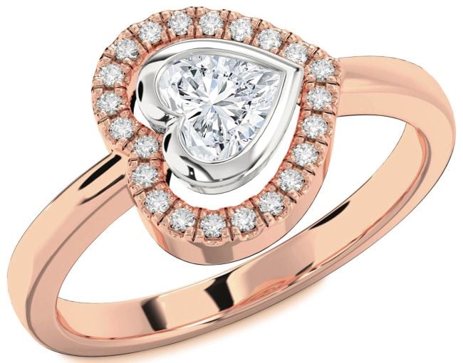 Diamond Platinum & Rose Gold Heart Solitaire Engagement Ring