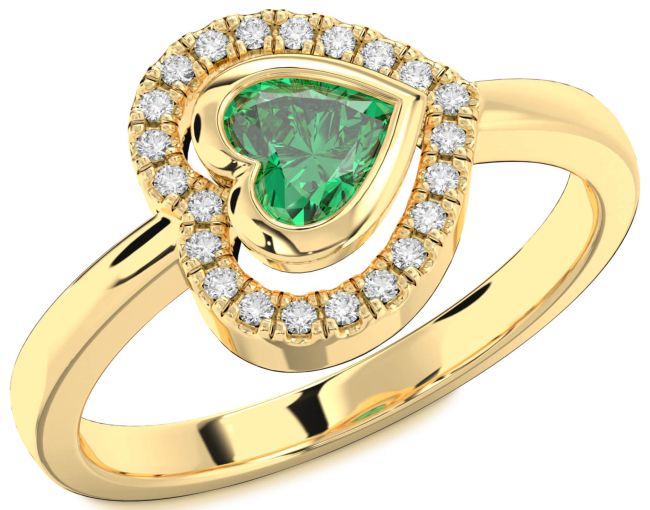 Diamond Emerald Gold Silver Heart Solitaire Engagement Ring
