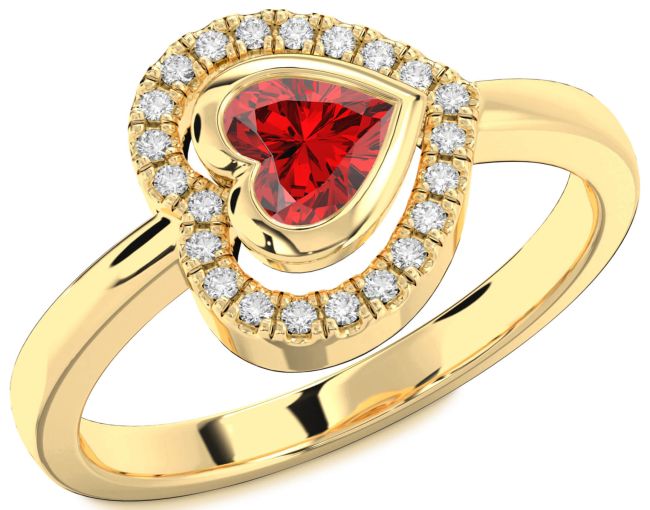 Diamond Ruby Gold Heart Solitaire Engagement Ring
