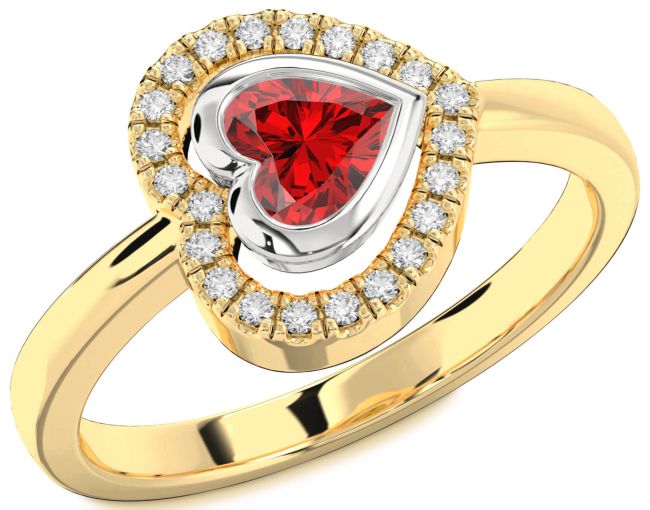 Diamond Ruby Gold Silver Heart Solitaire Engagement Ring