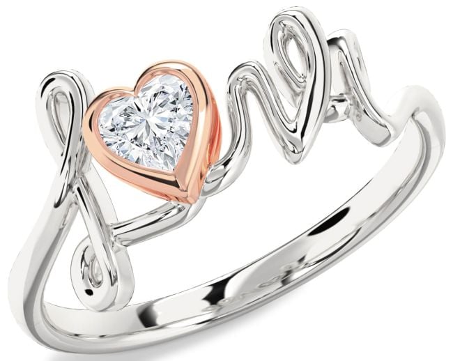 Diamond Platinum & Rose Gold Heart Promise Ring