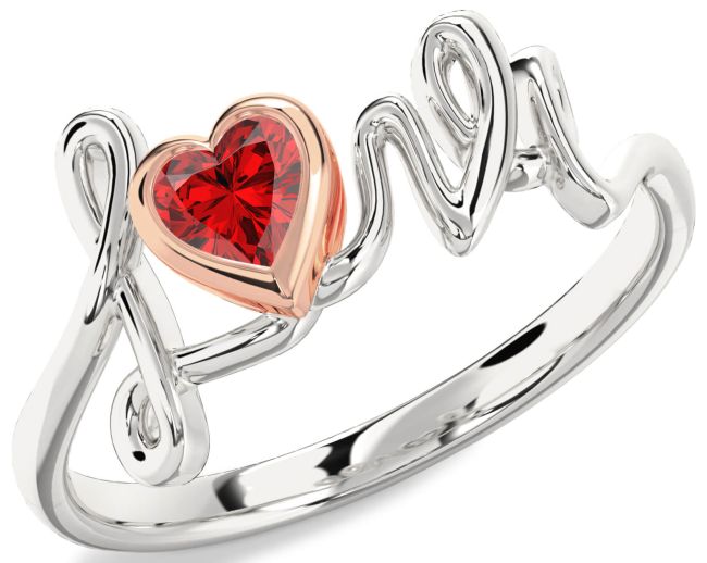 Ruby Rose Gold Silver Heart Promise Ring