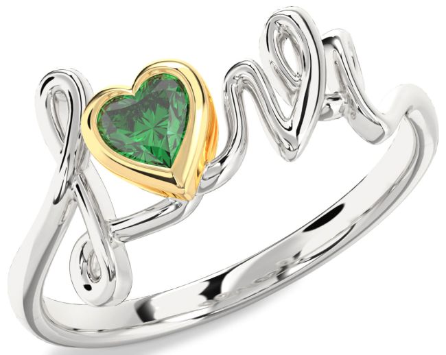 Emerald Gold Silver Heart Promise Ring