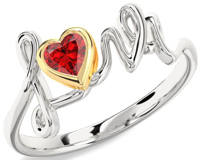 Ruby Gold Silver Heart Promise Ring
