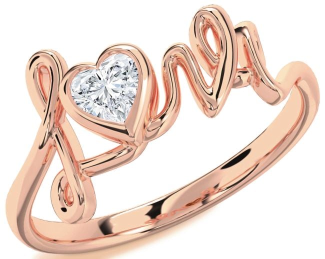 Diamond Rose Gold Silver Heart Promise Ring