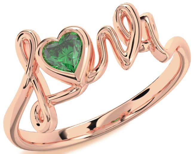 Emerald Rose Gold Heart Promise Ring