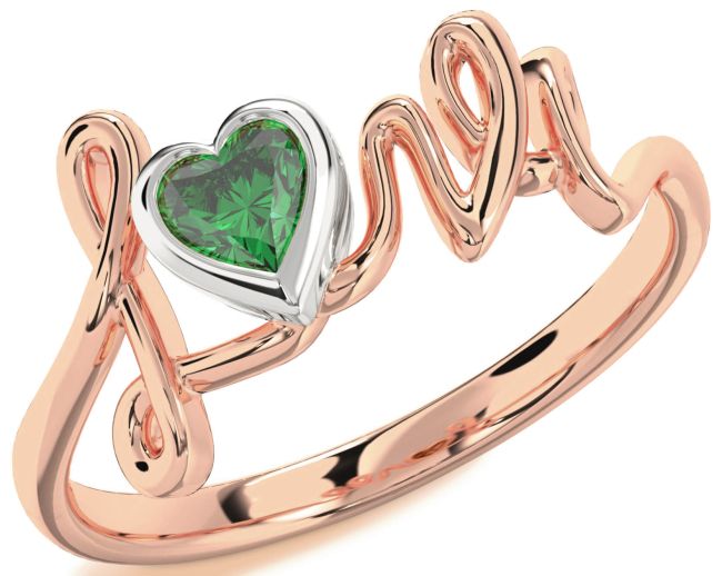 Emerald Rose Gold Silver Heart Promise Ring