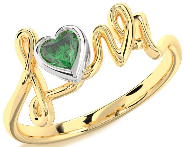 Emerald Gold Silver Heart Promise Ring
