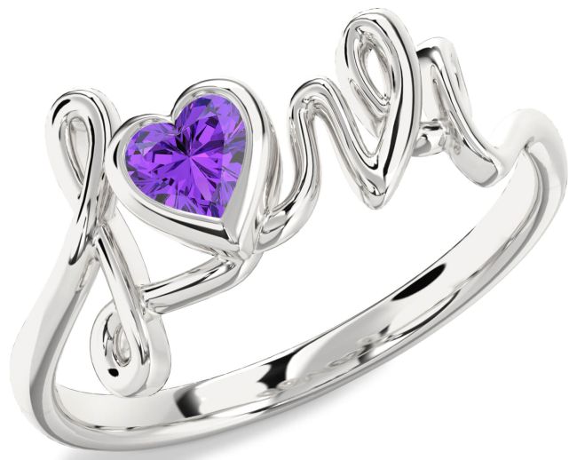 Amethyst Silver Heart Promise Ring