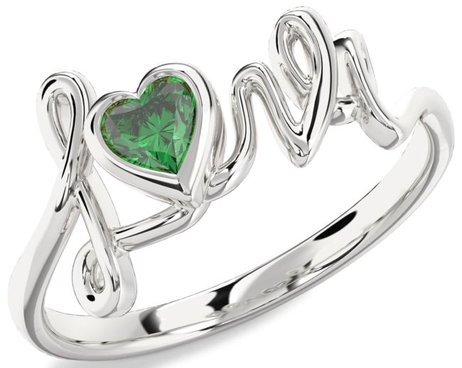 Emerald Silver Heart Promise Ring