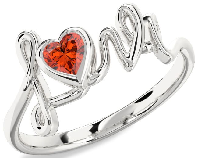 Fire Opal Silver Heart Promise Ring