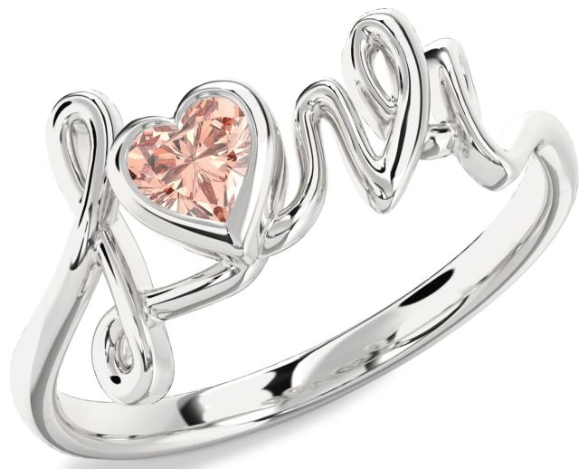 Morganite Silver Heart Promise Ring