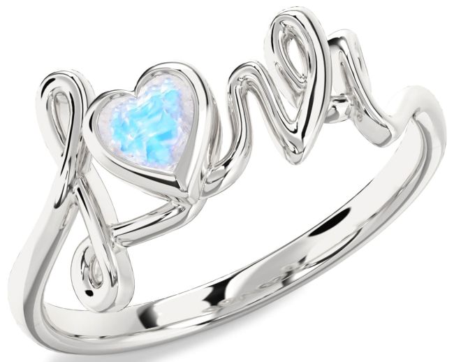 Moonstone Silver Heart Promise Ring