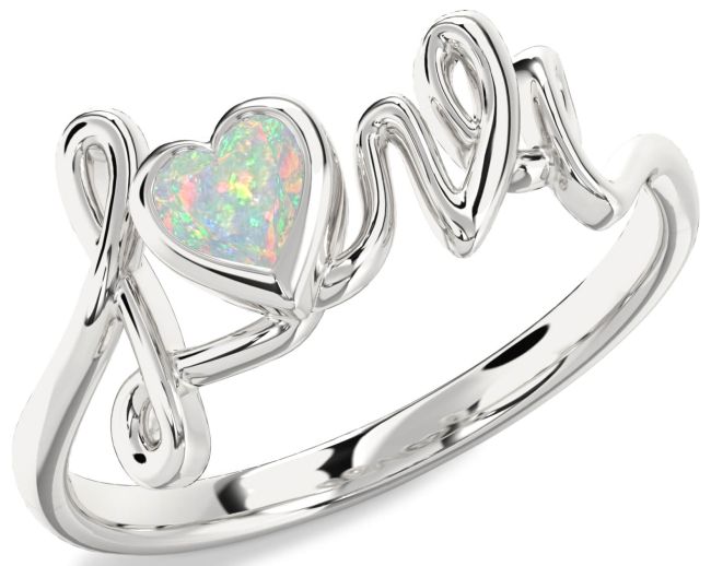 Opal Silver Heart Promise Ring
