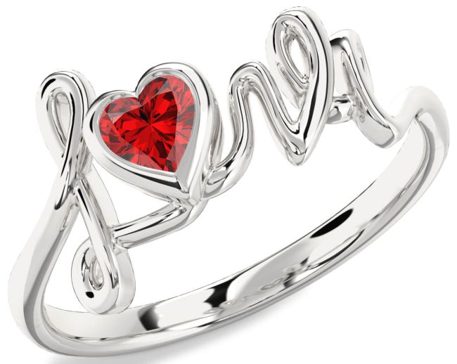 Ruby Silver Heart Promise Ring